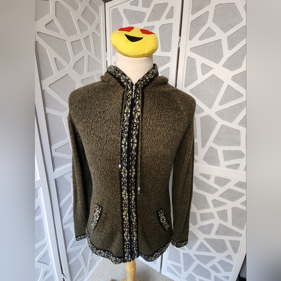 Alpaca Imports Hooded Zip Up Sweater Men's US Large* Olive Green - Picture 1 of 10